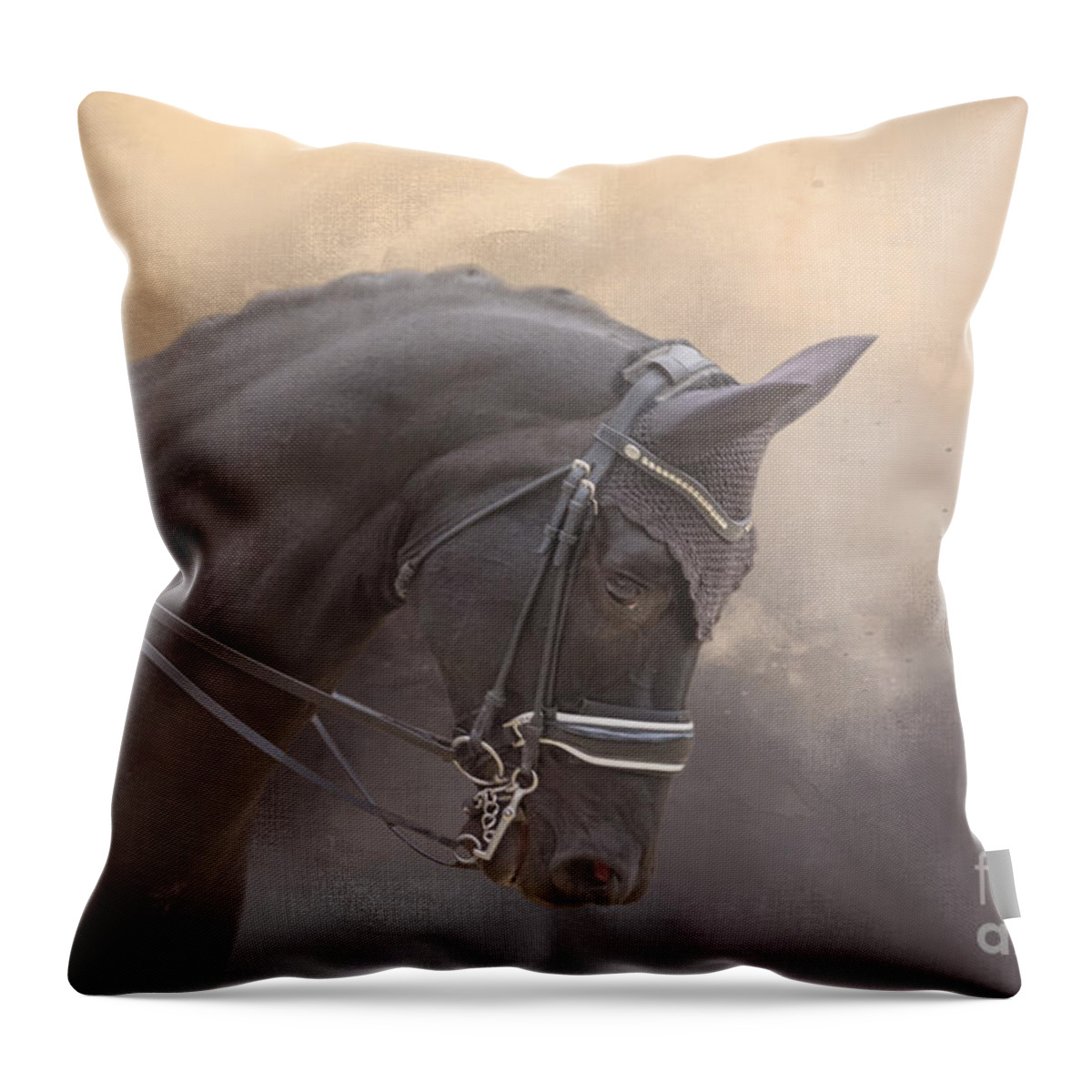 Dressage Throw Pillow featuring the mixed media Black Dressage Horse 03 by Elisabeth Lucas