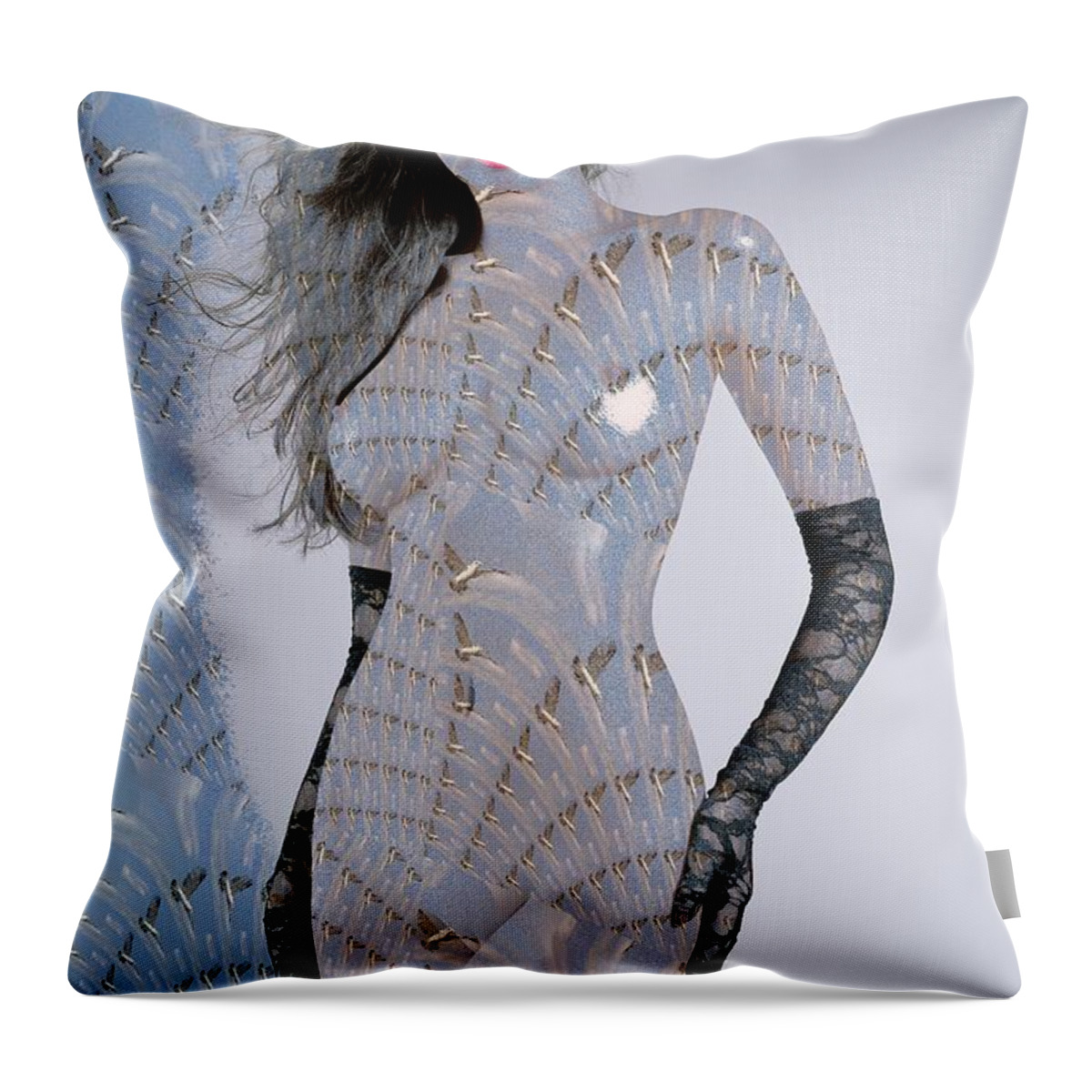 Fractal Throw Pillow featuring the mixed media Black Gravity Seagull by Stephane Poirier