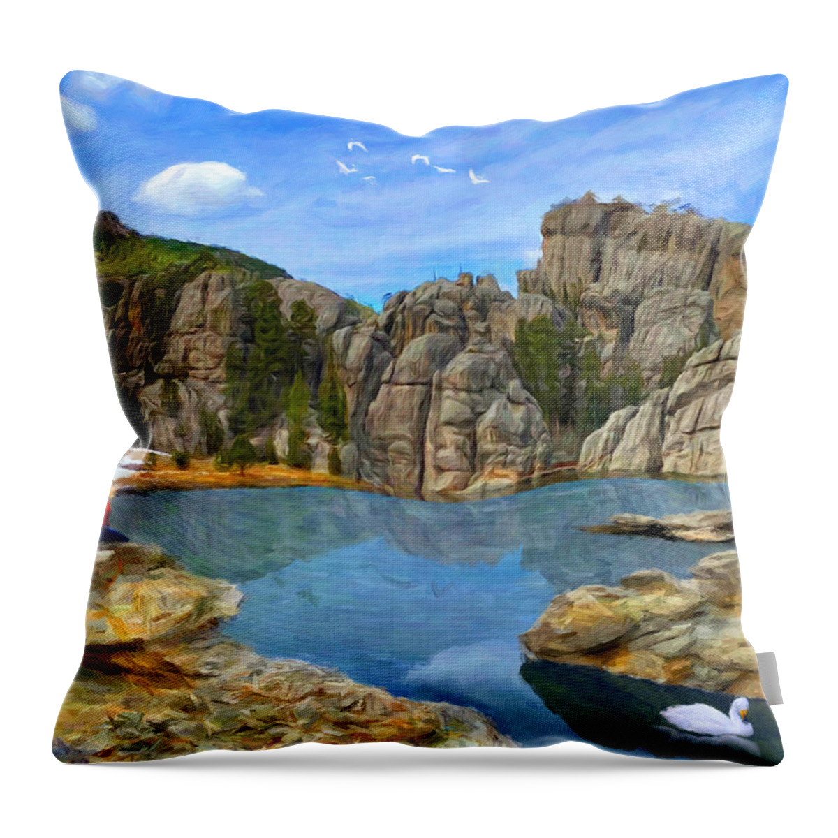  Landscape Throw Pillow featuring the painting Black Hills, South Dakota by Trask Ferrero