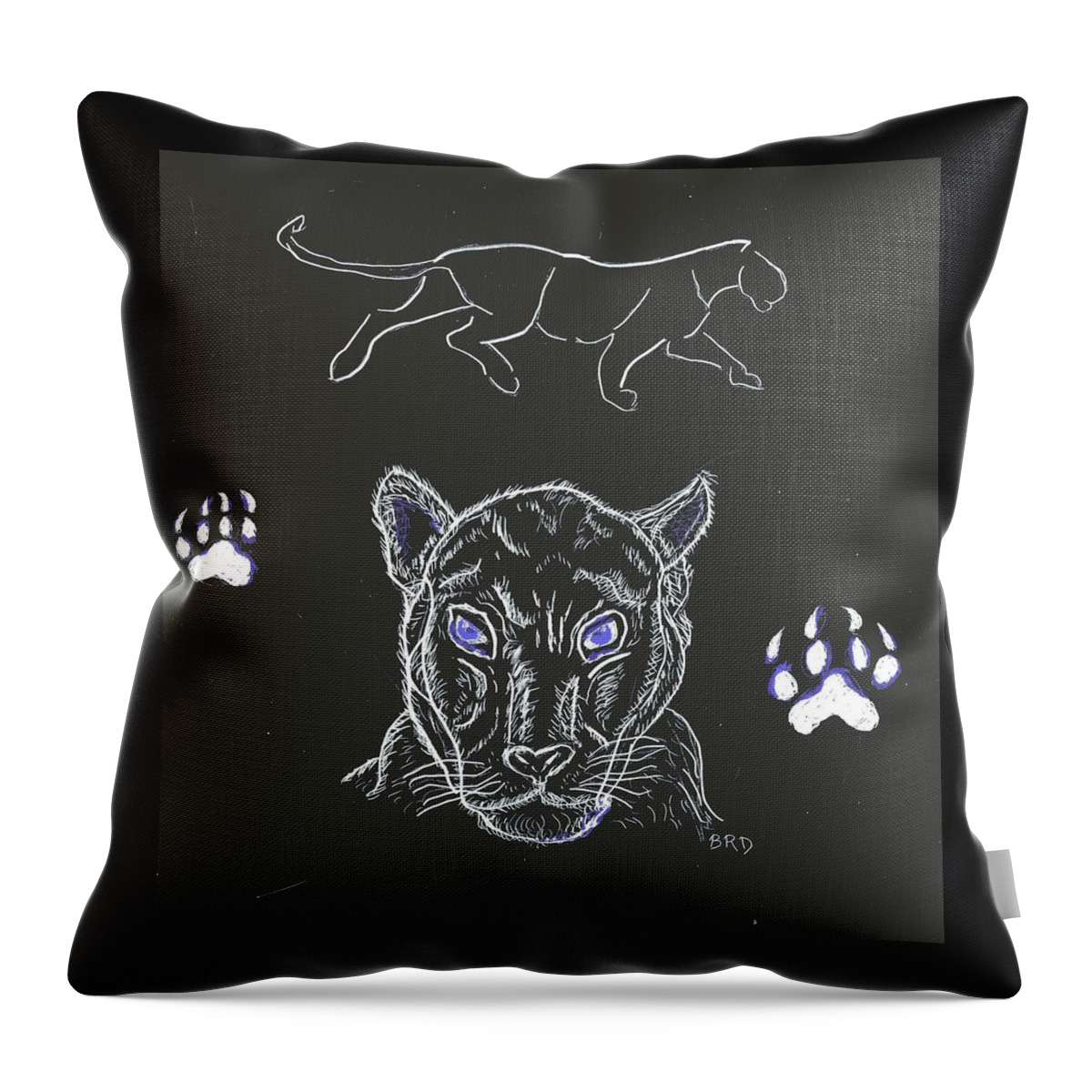Panther Throw Pillow featuring the drawing Black Panther by Branwen Drew