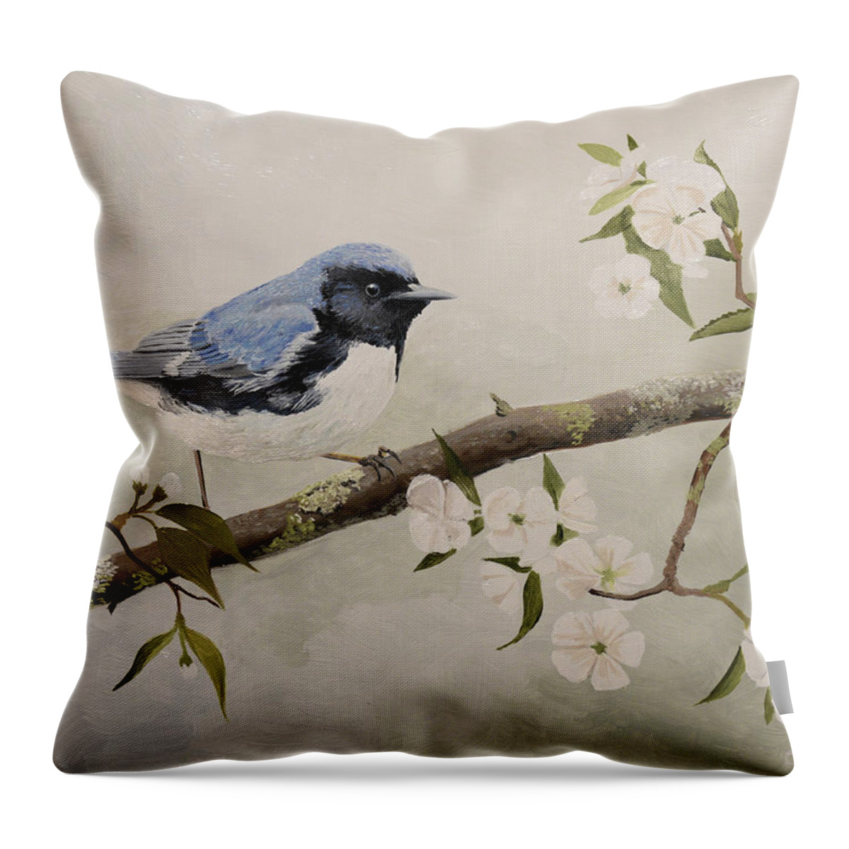 Warbler Throw Pillow featuring the painting Black-throated Blue Warbler by Charles Owens