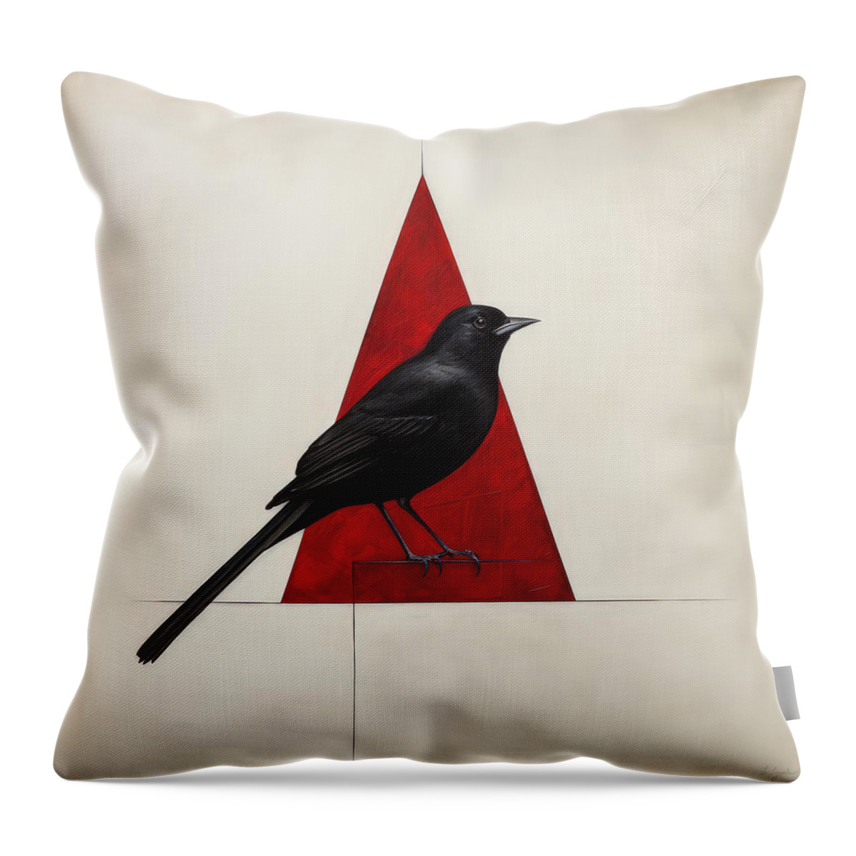 Cardinal Throw Pillow featuring the painting Blackbird on a Triangle of Red by Lourry Legarde