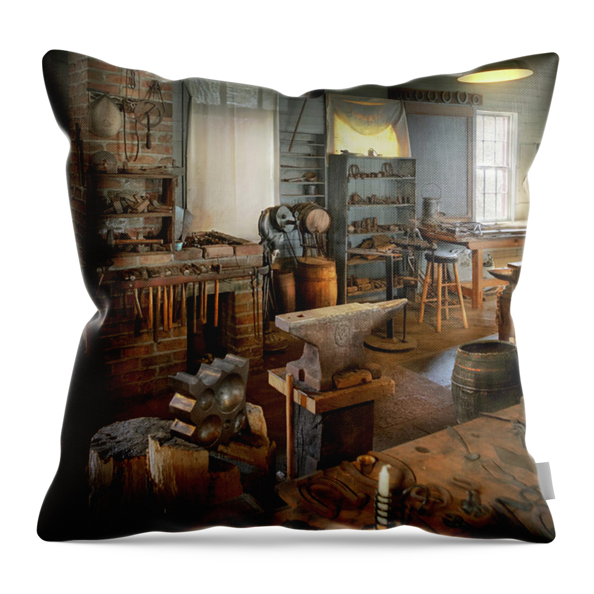 Blacksmith Throw Pillow featuring the photograph Blacksmith - The creative art of blacksmithing by Mike Savad
