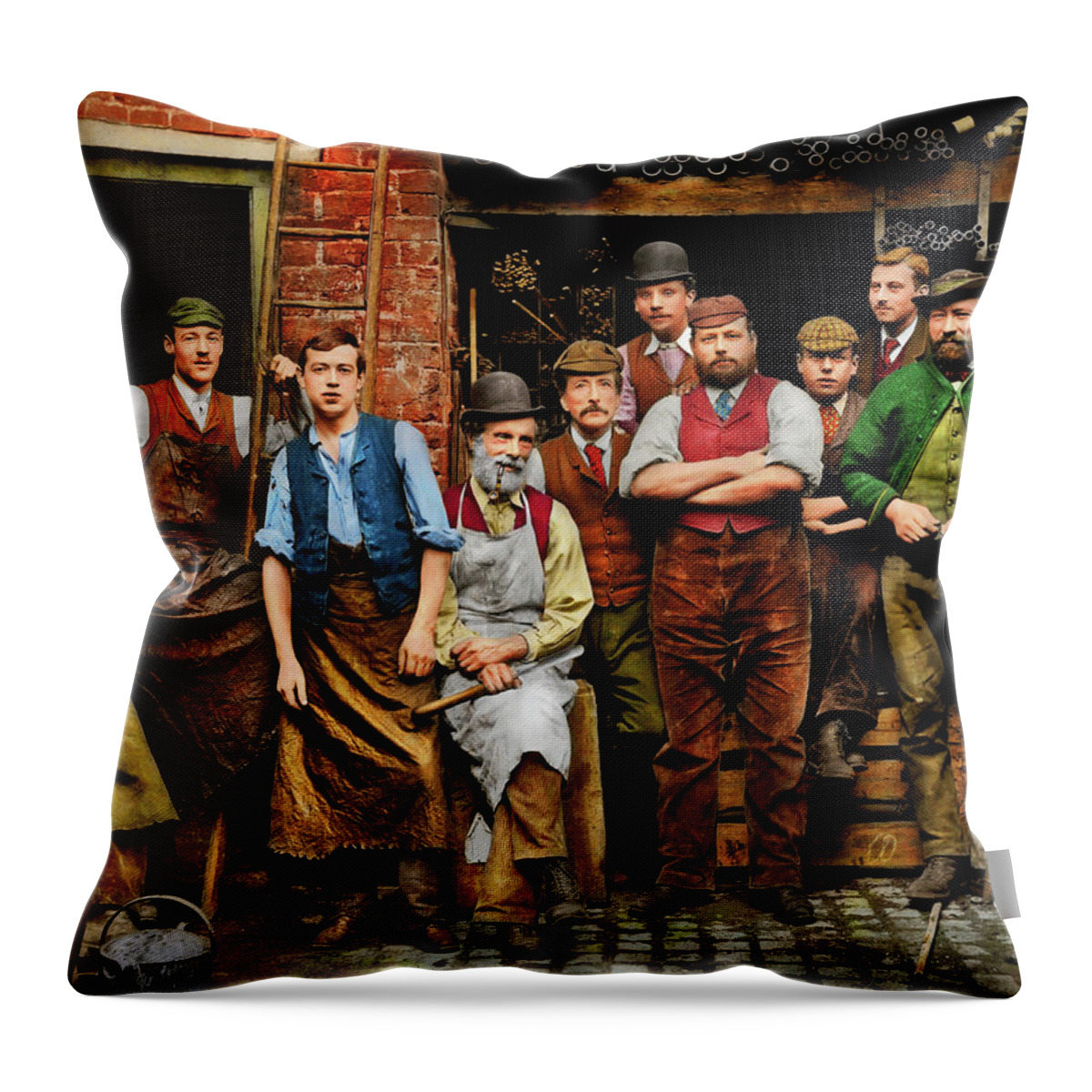 United Kingdom Throw Pillow featuring the photograph Blacksmith - The Ironmongers of Maidenhead 1900 by Mike Savad