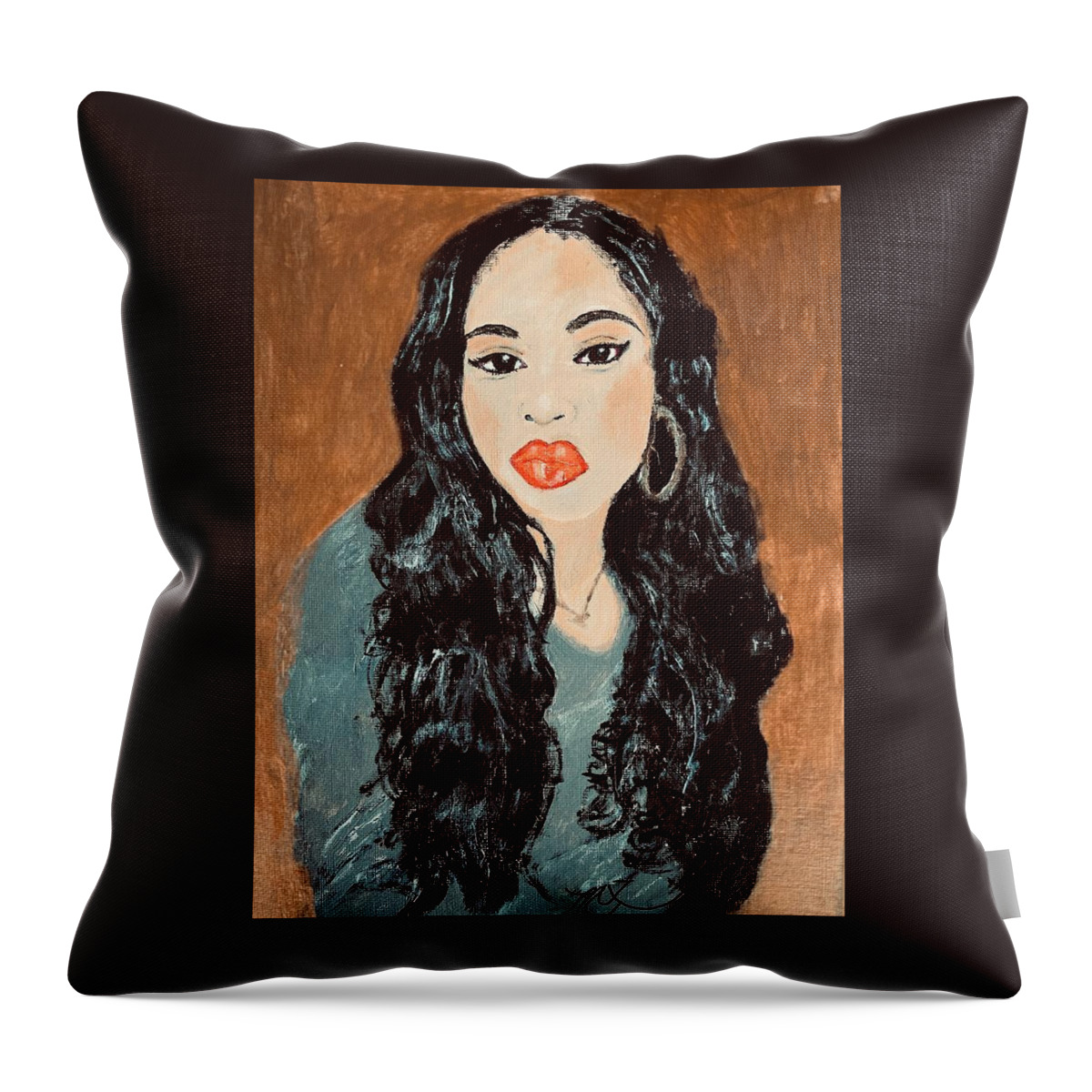 Black Asian Woman Throw Pillow featuring the painting Blasian Black-Asian GODDESS by Melody Fowler