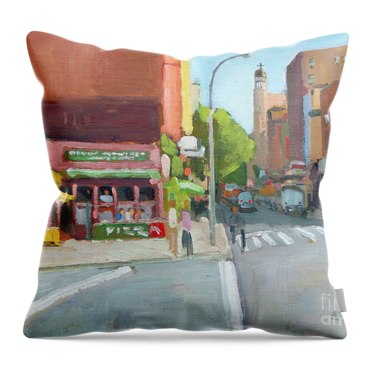 Bleeker Street Throw Pillow featuring the painting Bleeker Street, New York City by Paul Strahm