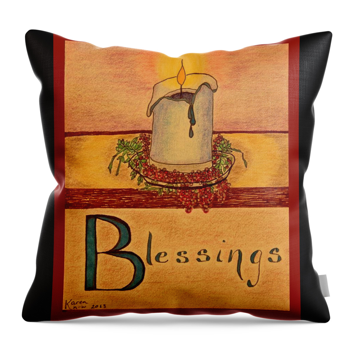 Blessings Throw Pillow featuring the drawing Blessings by Karen Nice-Webb