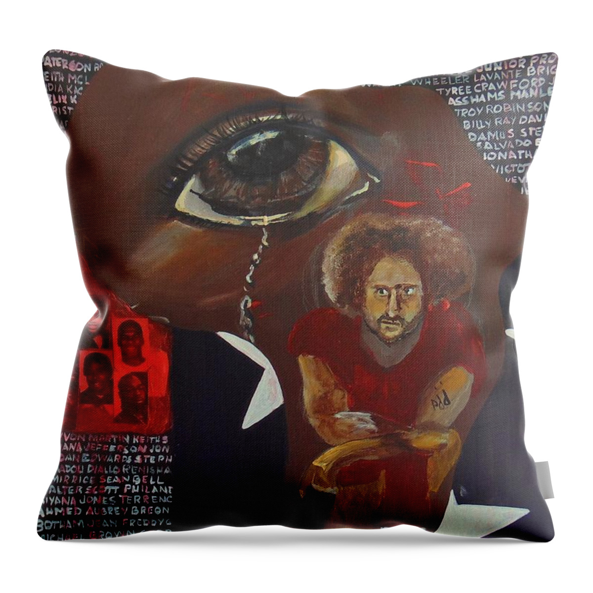 Flag Throw Pillow featuring the painting Blood on the Flag by Saundra Johnson