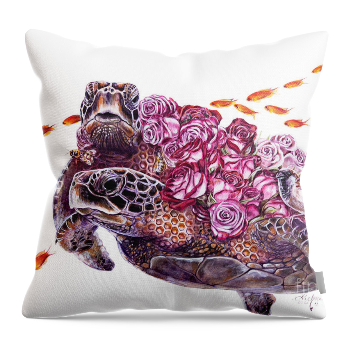 Sea Turtle Throw Pillow featuring the painting Bloom by Lisa Clough Lachri