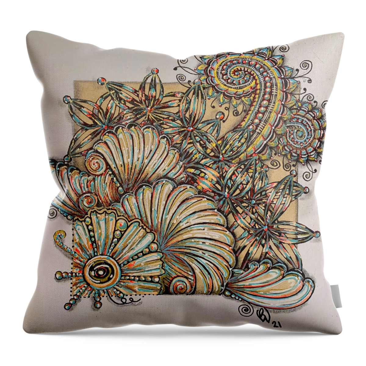 Flower Throw Pillow featuring the mixed media Blooming Out of the Box by Brenna Woods
