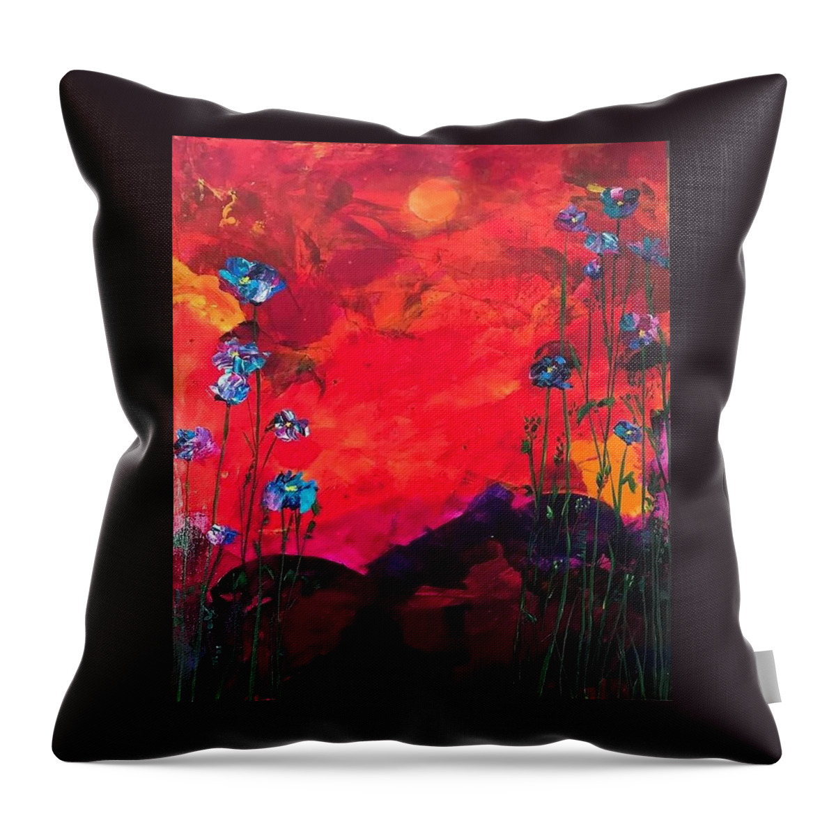 Abstract Throw Pillow featuring the painting Blooms Against Blazing Sky by Deborah Naves