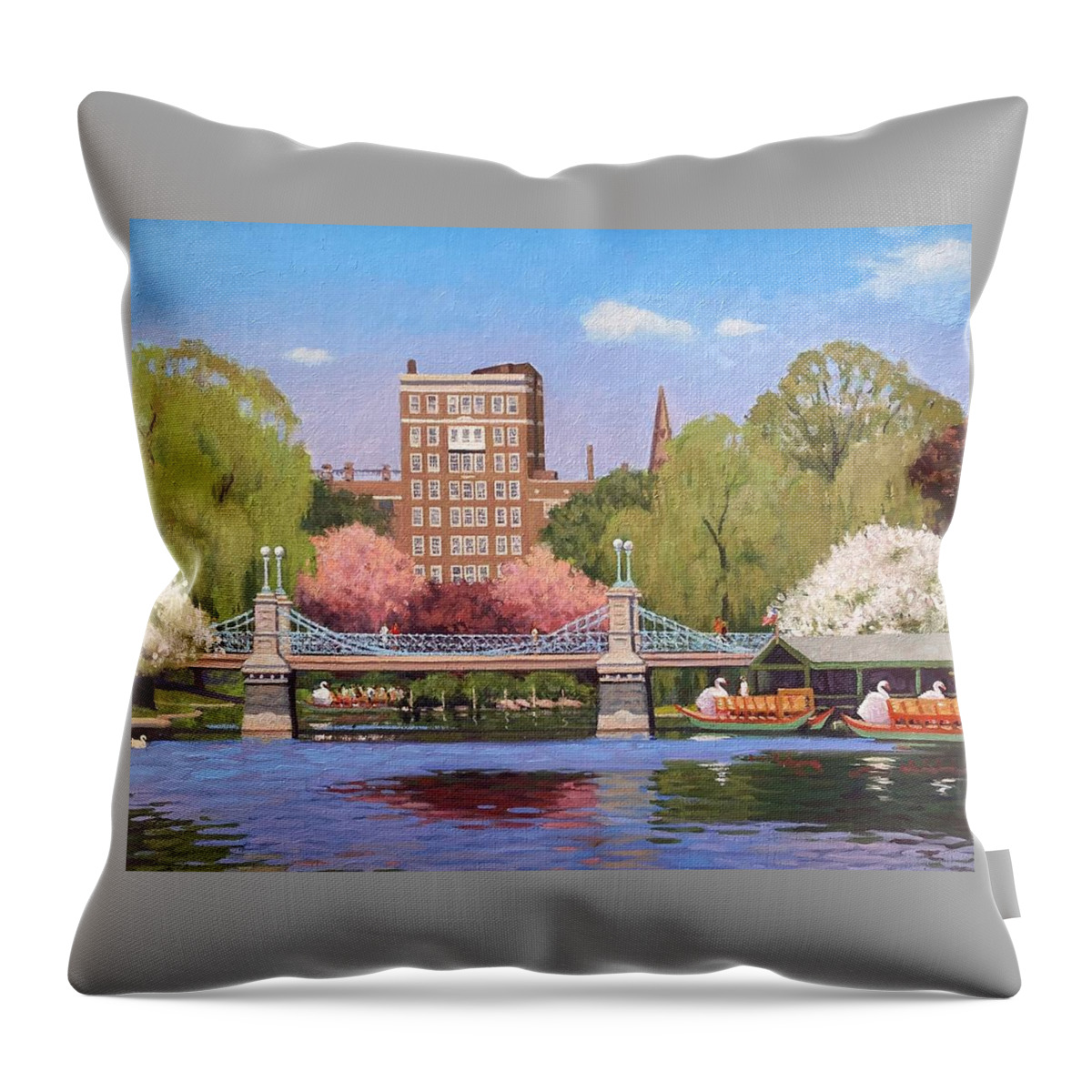 Boston Public Garden Throw Pillow featuring the painting Blossom, Public Garden by Dianne Panarelli Miller