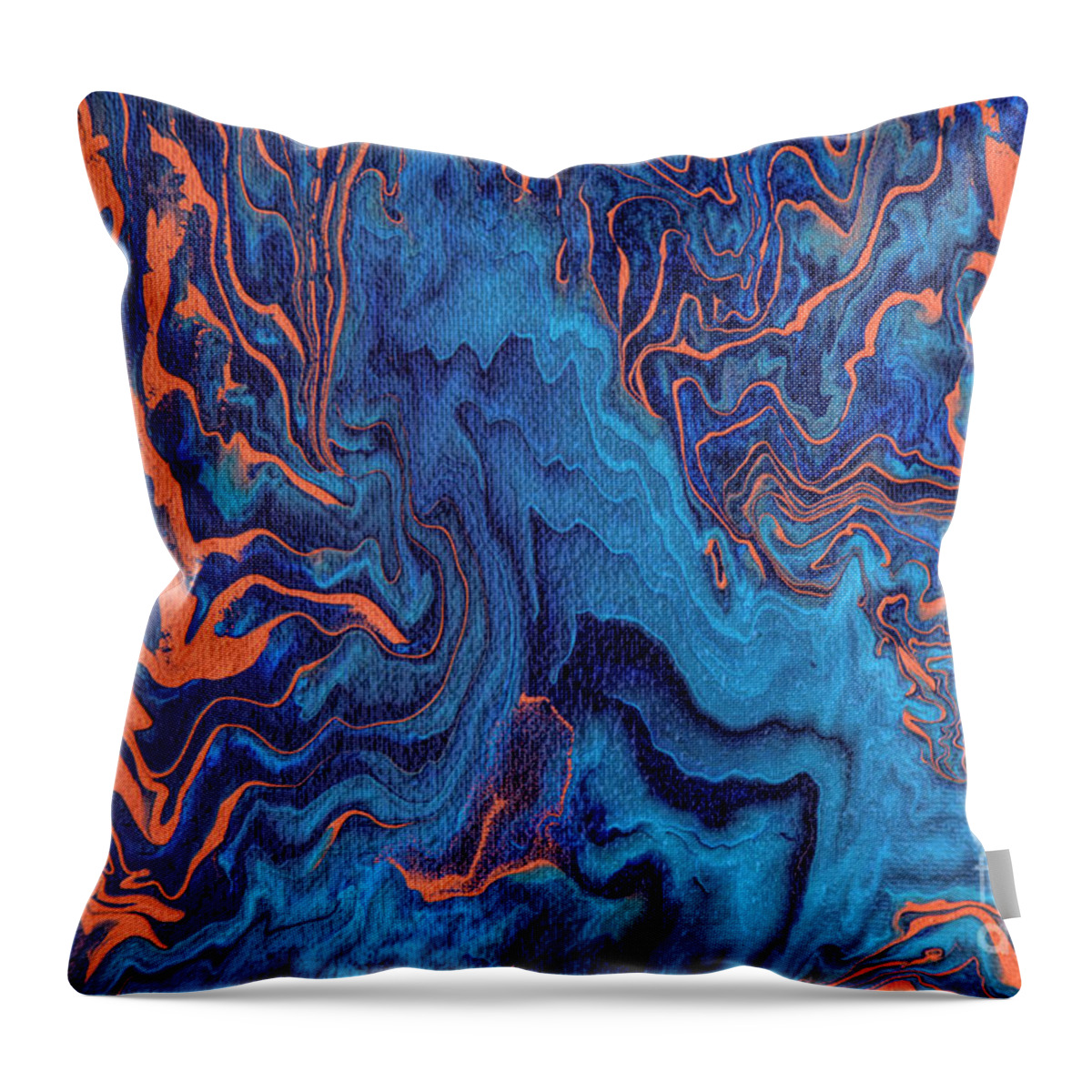 Acrylic Throw Pillow featuring the painting Blue and Bronze Fire by Elisabeth Lucas