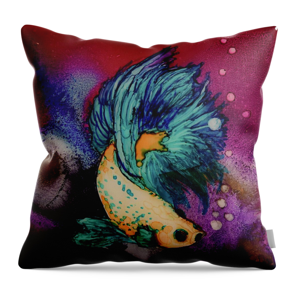 Fighting Fish Throw Pillow featuring the painting Blue and Cream Betta by Cynthia Westbrook