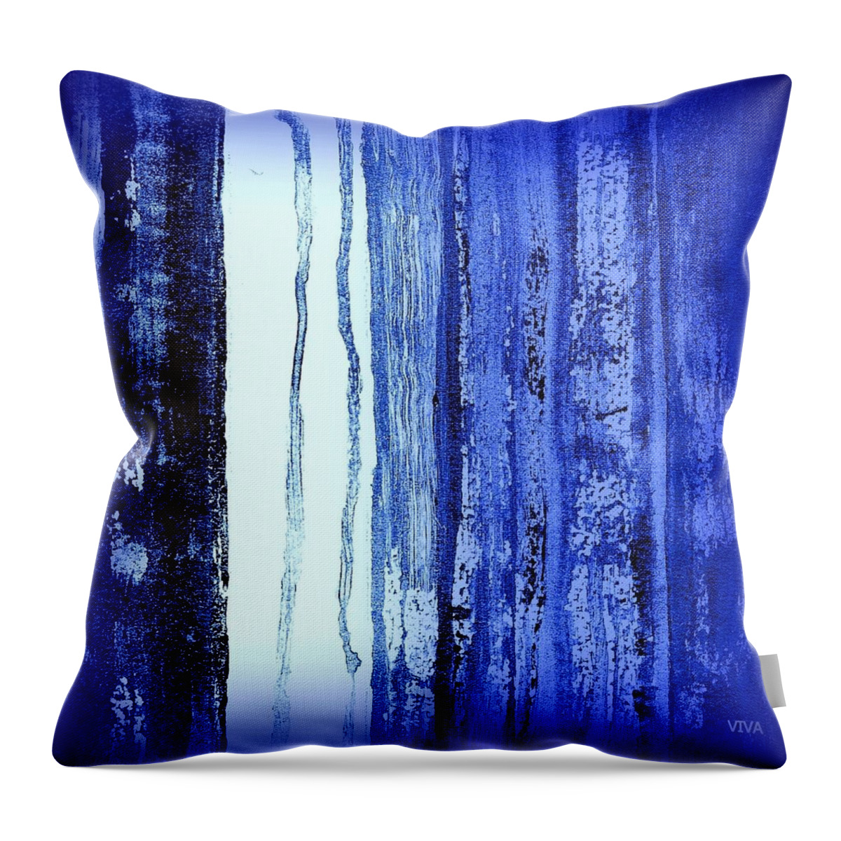 Rainy Throw Pillow featuring the painting Blue and White Rainy Day by VIVA Anderson