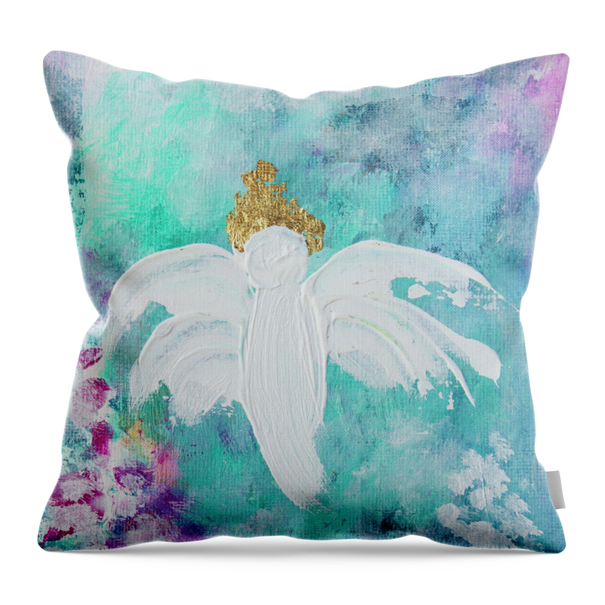 Acrylic Throw Pillow featuring the painting Blue Angel Blessings 3 by Linh Nguyen-Ng
