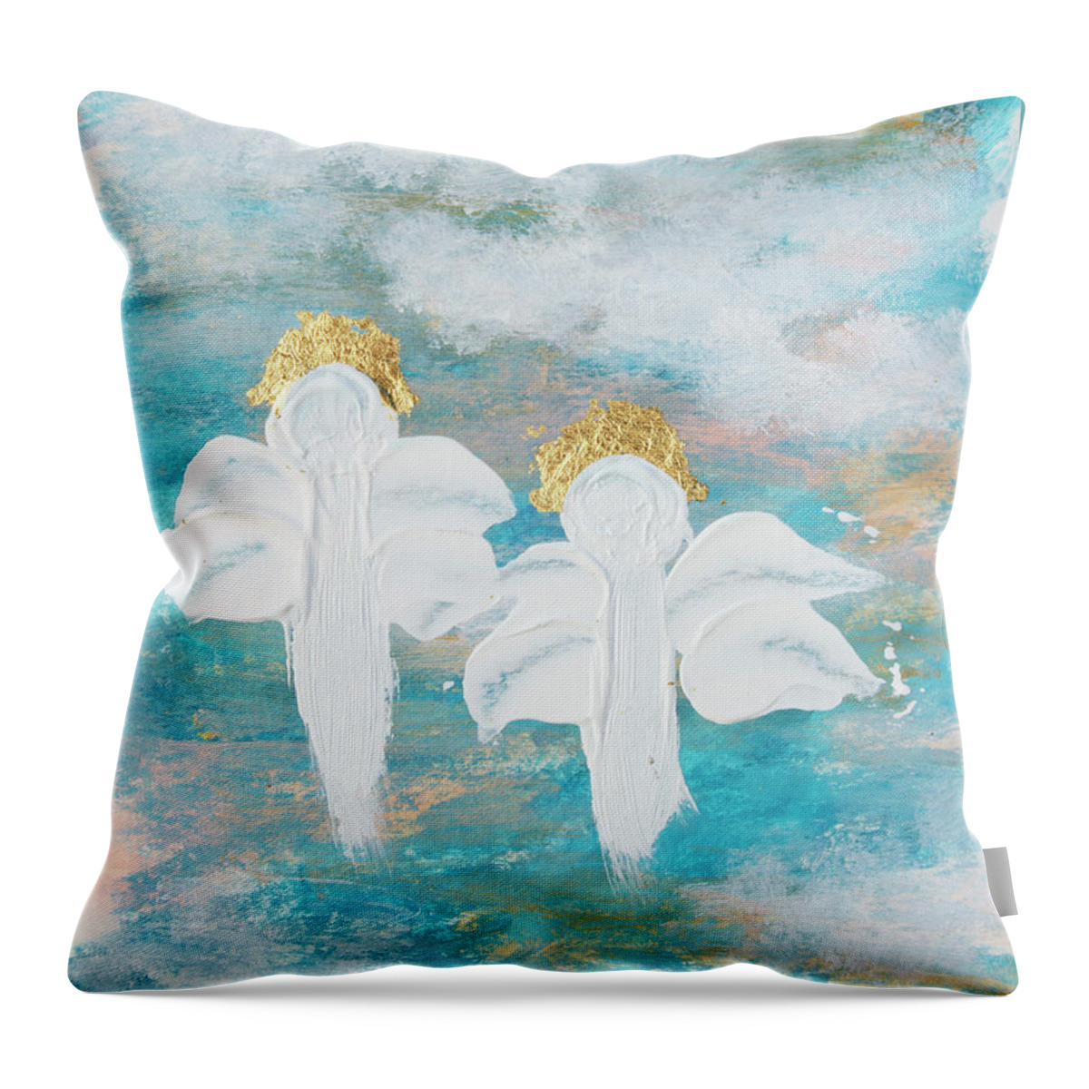 Acrylic Throw Pillow featuring the painting Blue Angel Friends 2 by Linh Nguyen-Ng