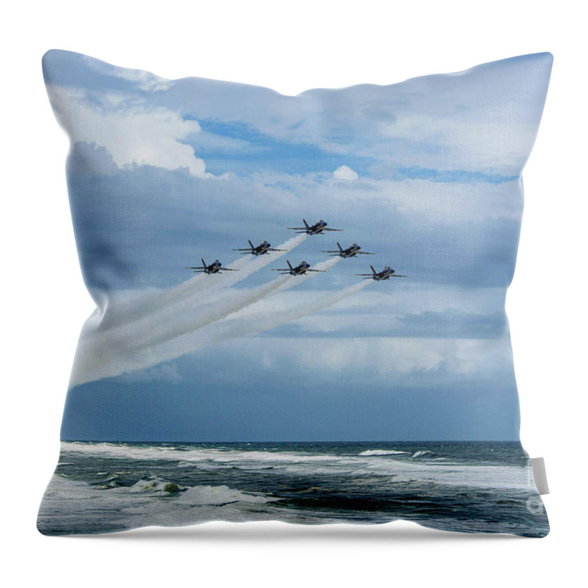 Blue Angels Throw Pillow featuring the photograph Blue Angels over the Gulf of Mexico by Beachtown Views
