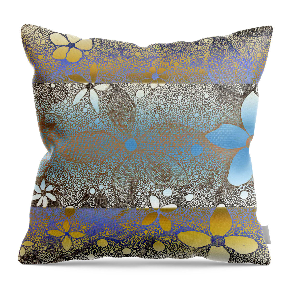 Flower Throw Pillow featuring the mixed media Blue Antique Flowers In Lace by Melinda Firestone-White