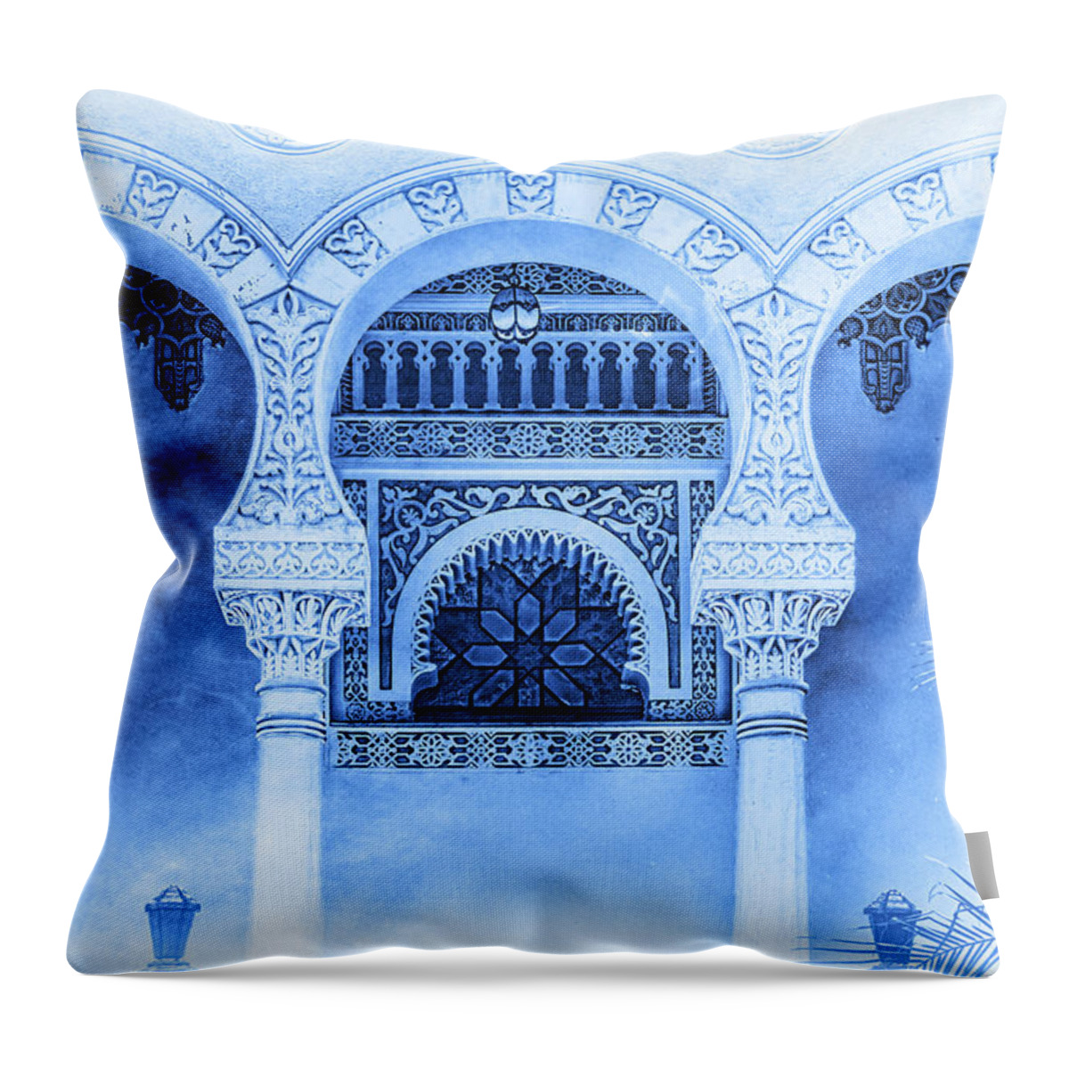 Palacio De Valle Throw Pillow featuring the photograph Blue Arches by Sharon Popek