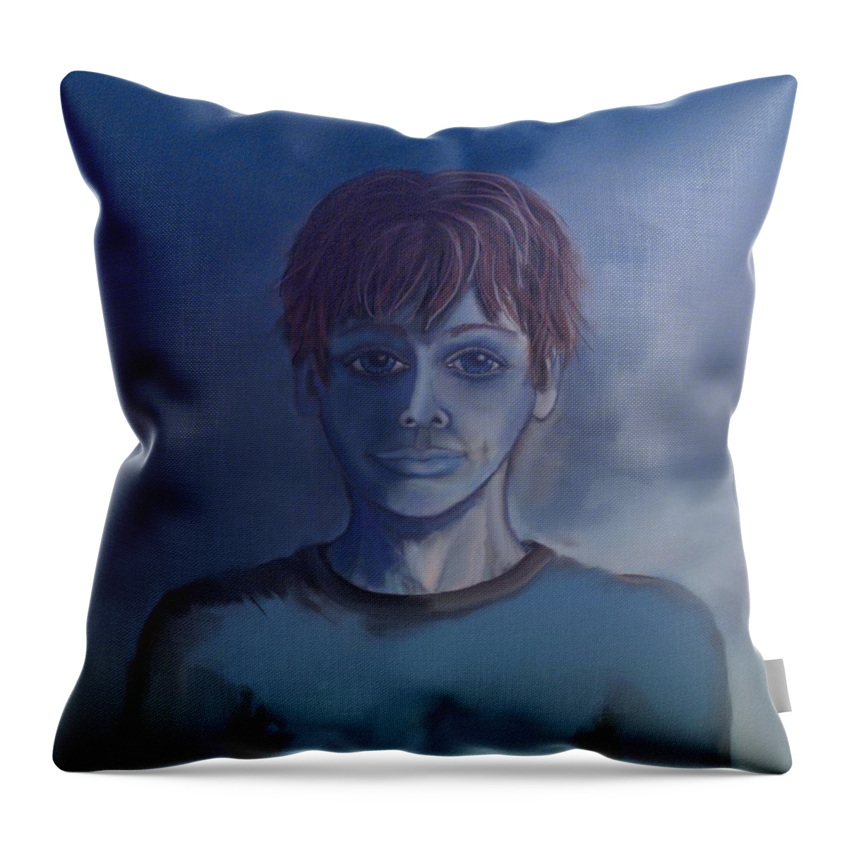 Portrait Throw Pillow featuring the drawing Blue boy by Joan Stratton