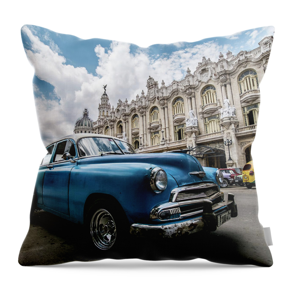 Cuba Throw Pillow featuring the photograph Blue Chevrolet, Havana. Cuba by Lie Yim