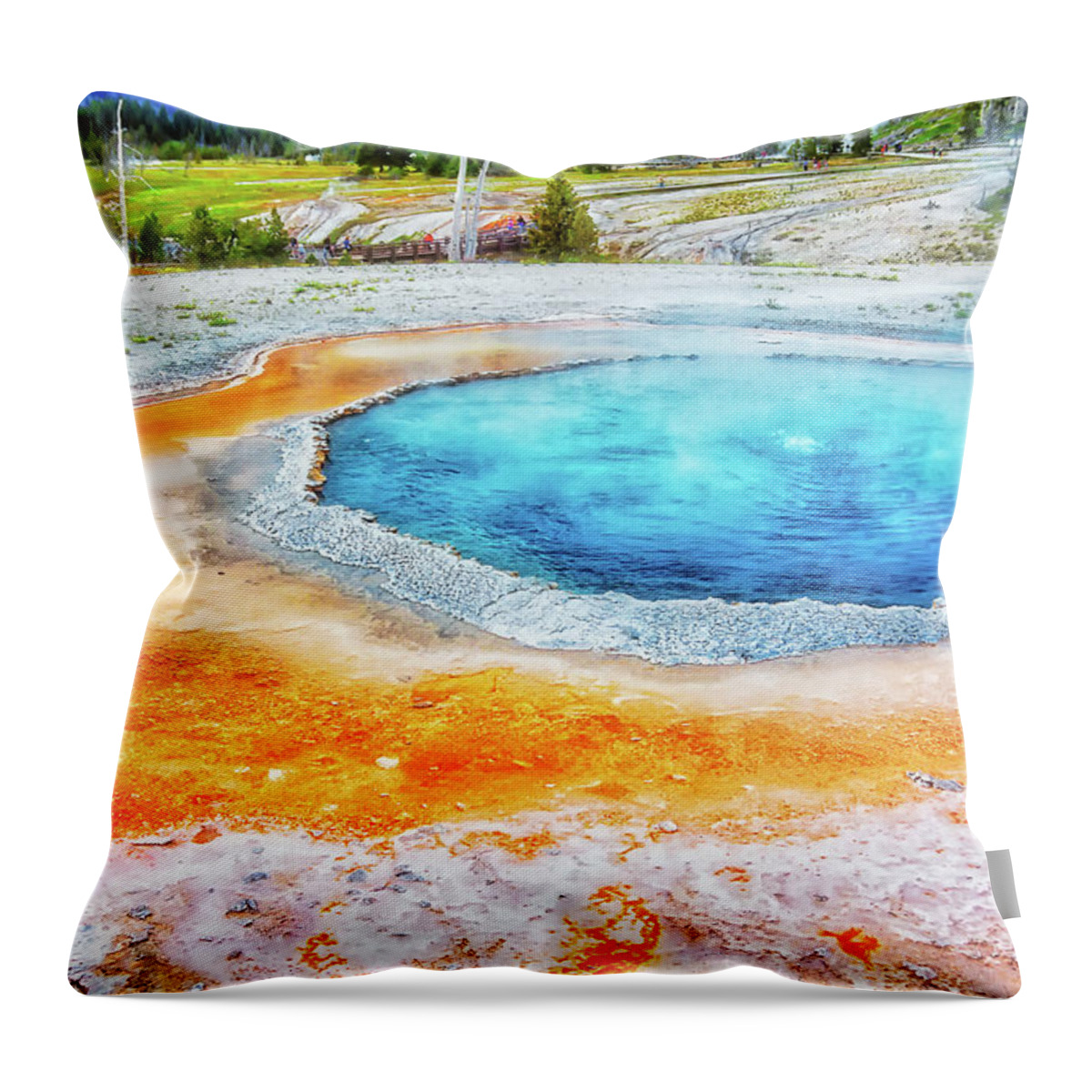 Nature Throw Pillow featuring the photograph Blue Crested Pool at Yellowstone National Park by Tatiana Travelways