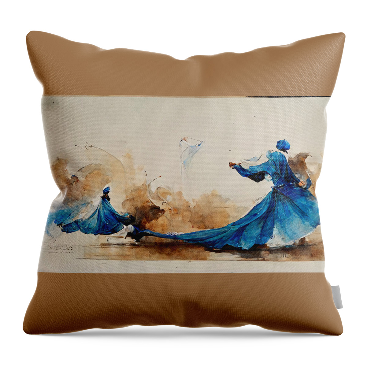 Peacock Throw Pillow featuring the painting BLUE DERVISH sufi  WATERCOLOR IN THE STYLE OF Winslow f6936aaa 45ad 4ceb a9d7 136daac8 by MotionAge Designs