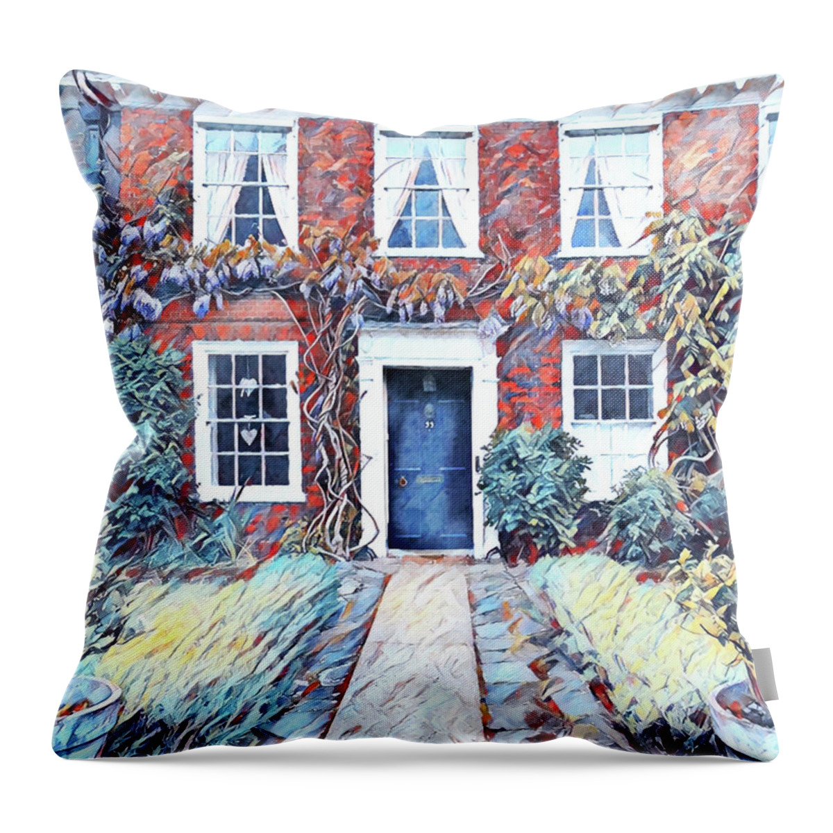 Blue Door Throw Pillow featuring the painting Blue Door by Patricia Piotrak