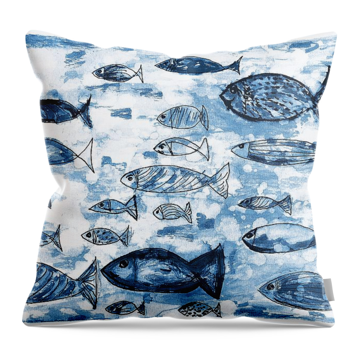 Fish Throw Pillow featuring the painting Blue Fish by Ramona Matei