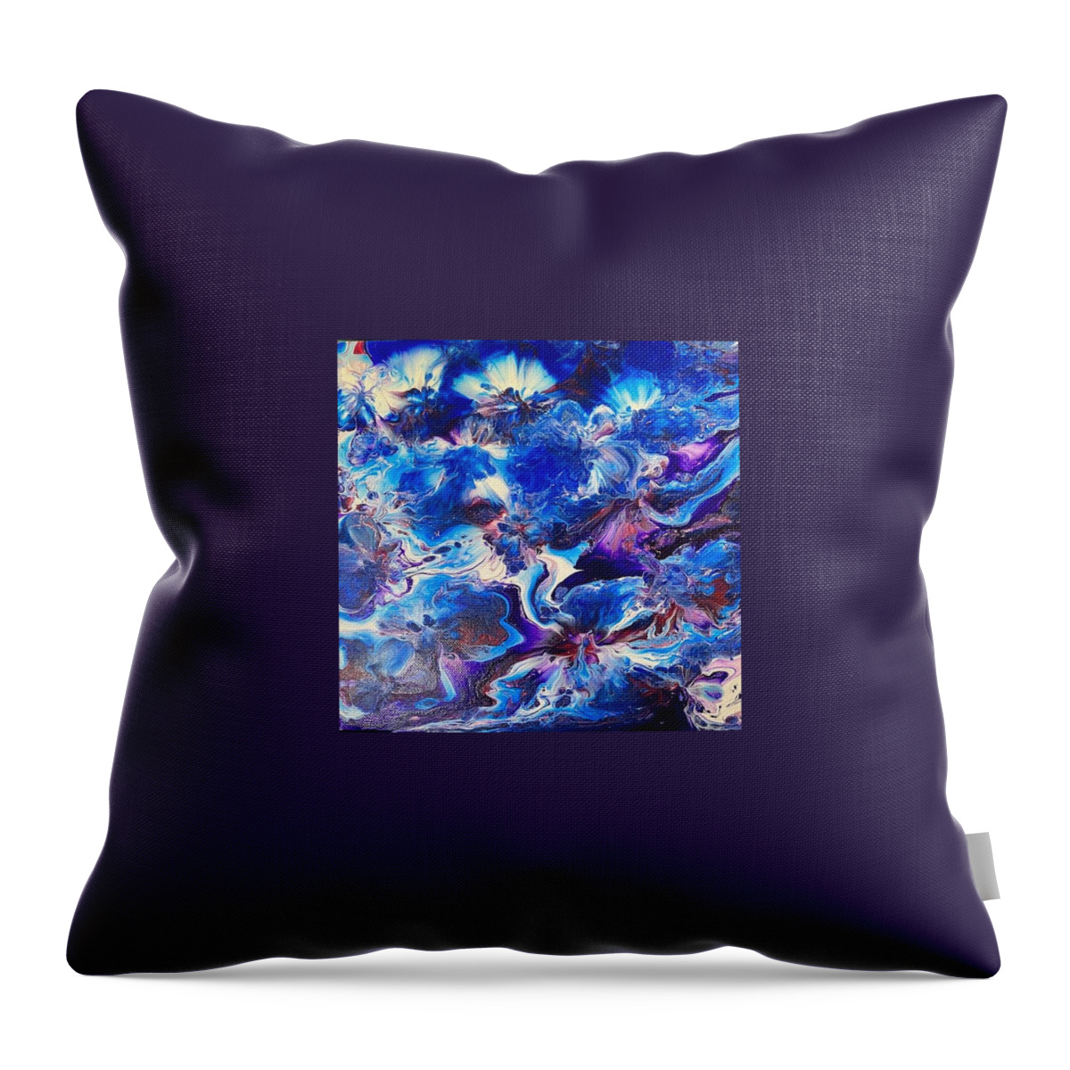 Abstract Throw Pillow featuring the painting Blue Jellies by Pour Your heART Out Artworks
