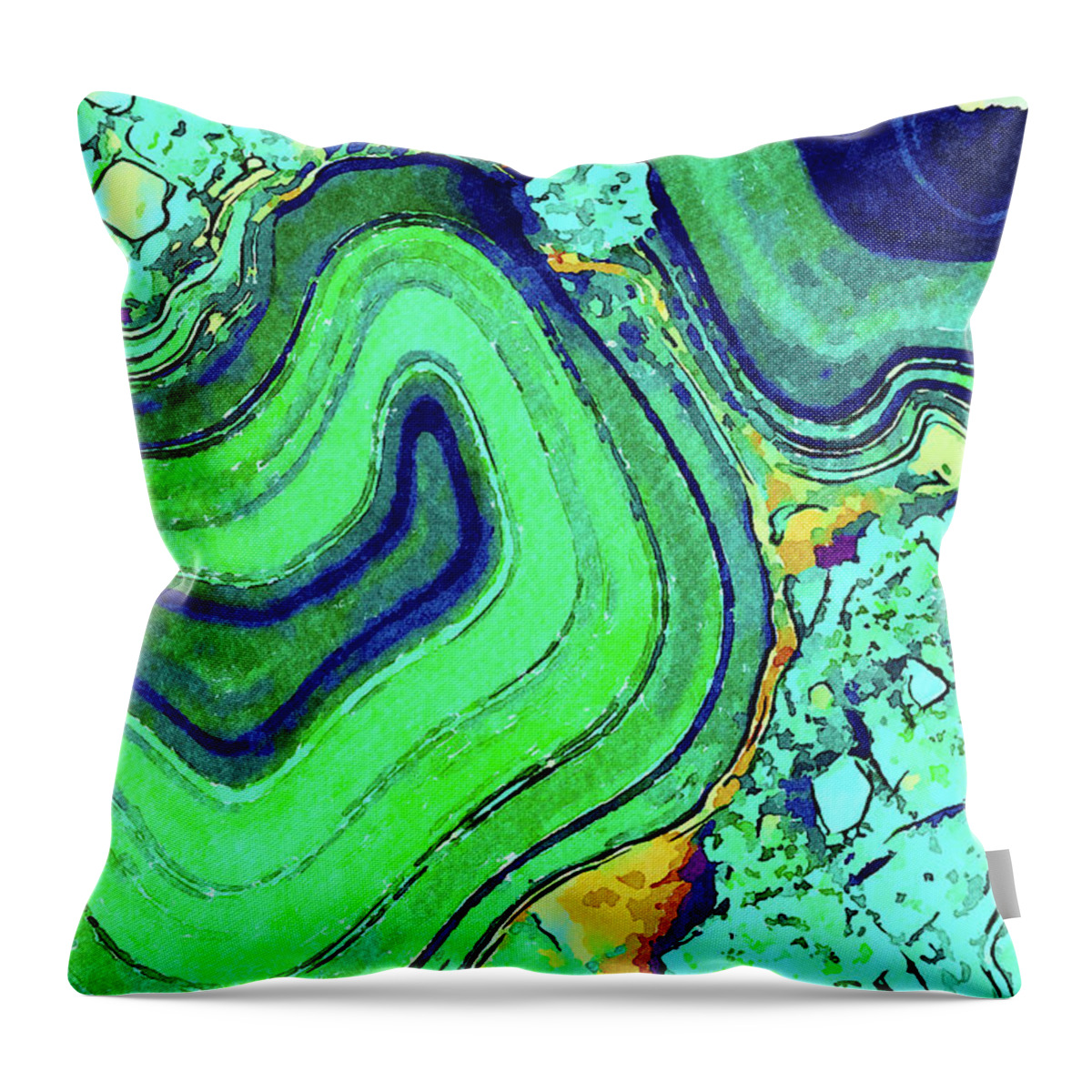 Abstract Throw Pillow featuring the mixed media Blue Green Agate Lapidary Abstract by Shelli Fitzpatrick