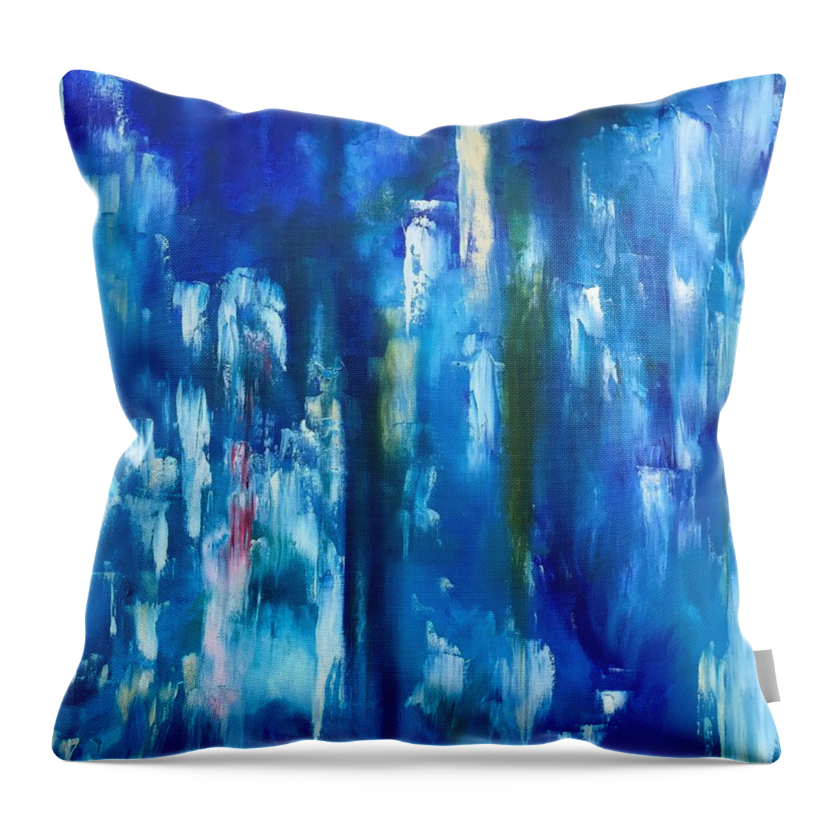 Abstract Art Throw Pillow featuring the painting Blue Grotto - 24 X 30 Oil on Canvas by Hyacinth Paul by Hyacinth Paul