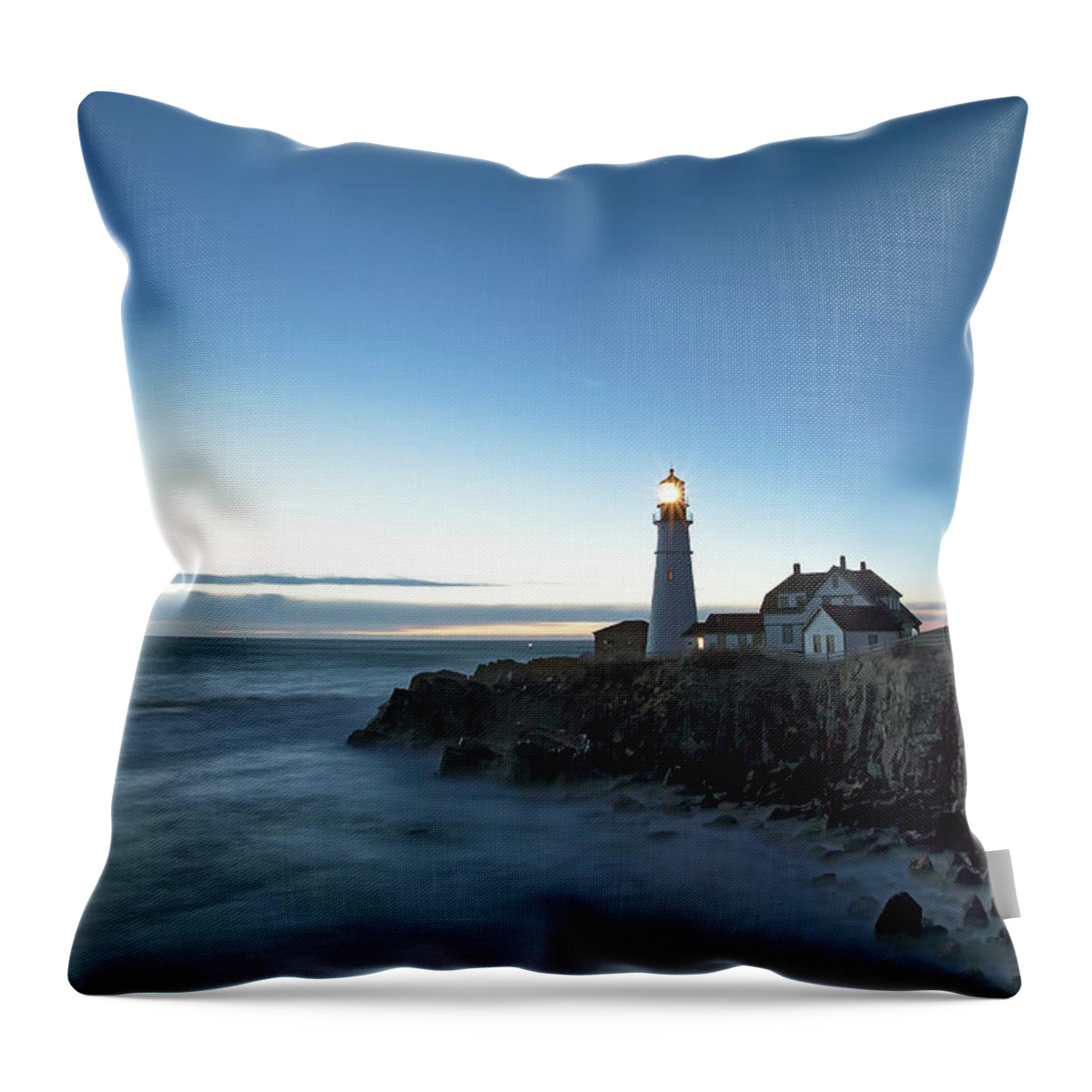 Blue Hour Throw Pillow featuring the photograph Blue Hour at Portland Head by Eric Gendron