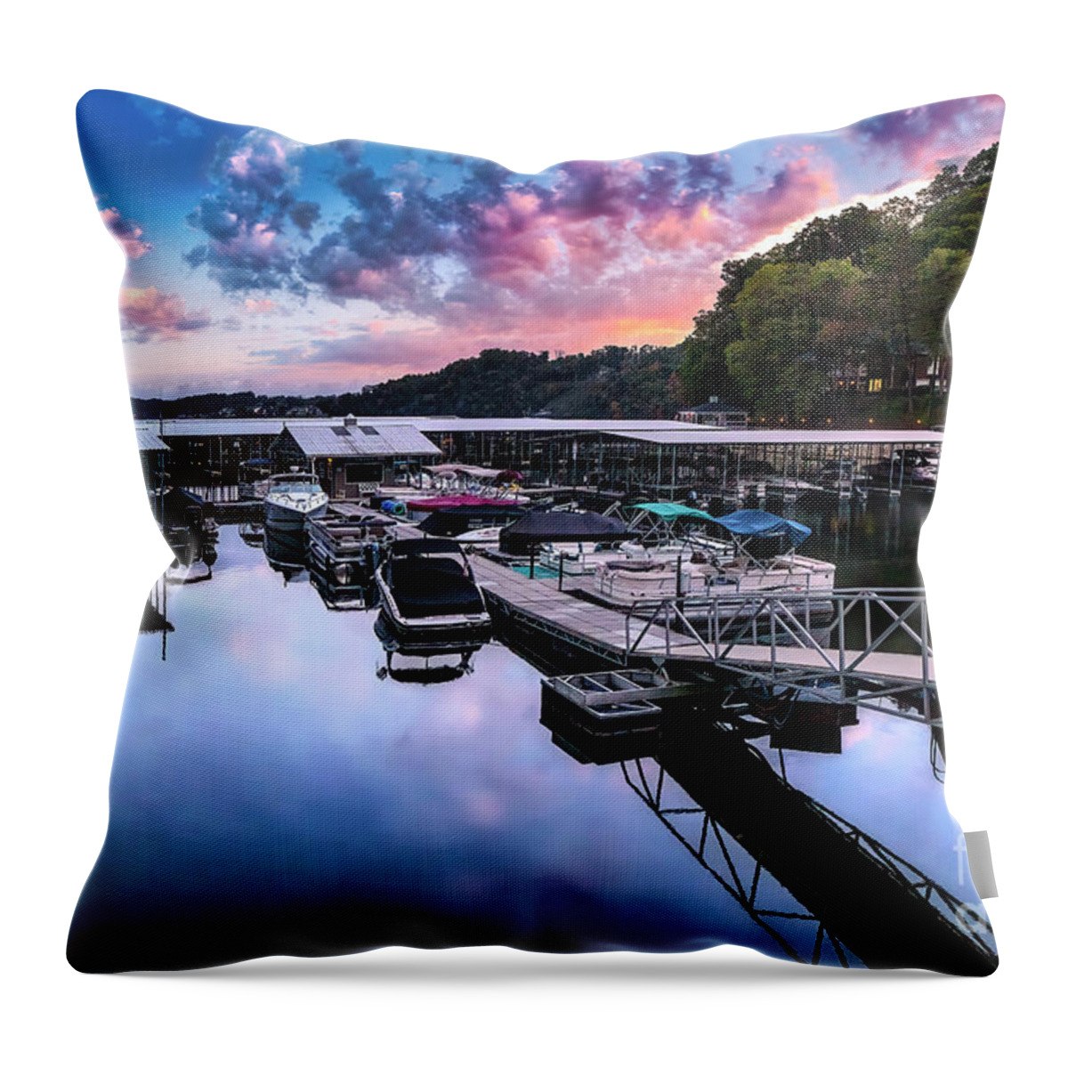 Rockingham Marina Throw Pillow featuring the photograph Blue hour at the Marina by Shelia Hunt