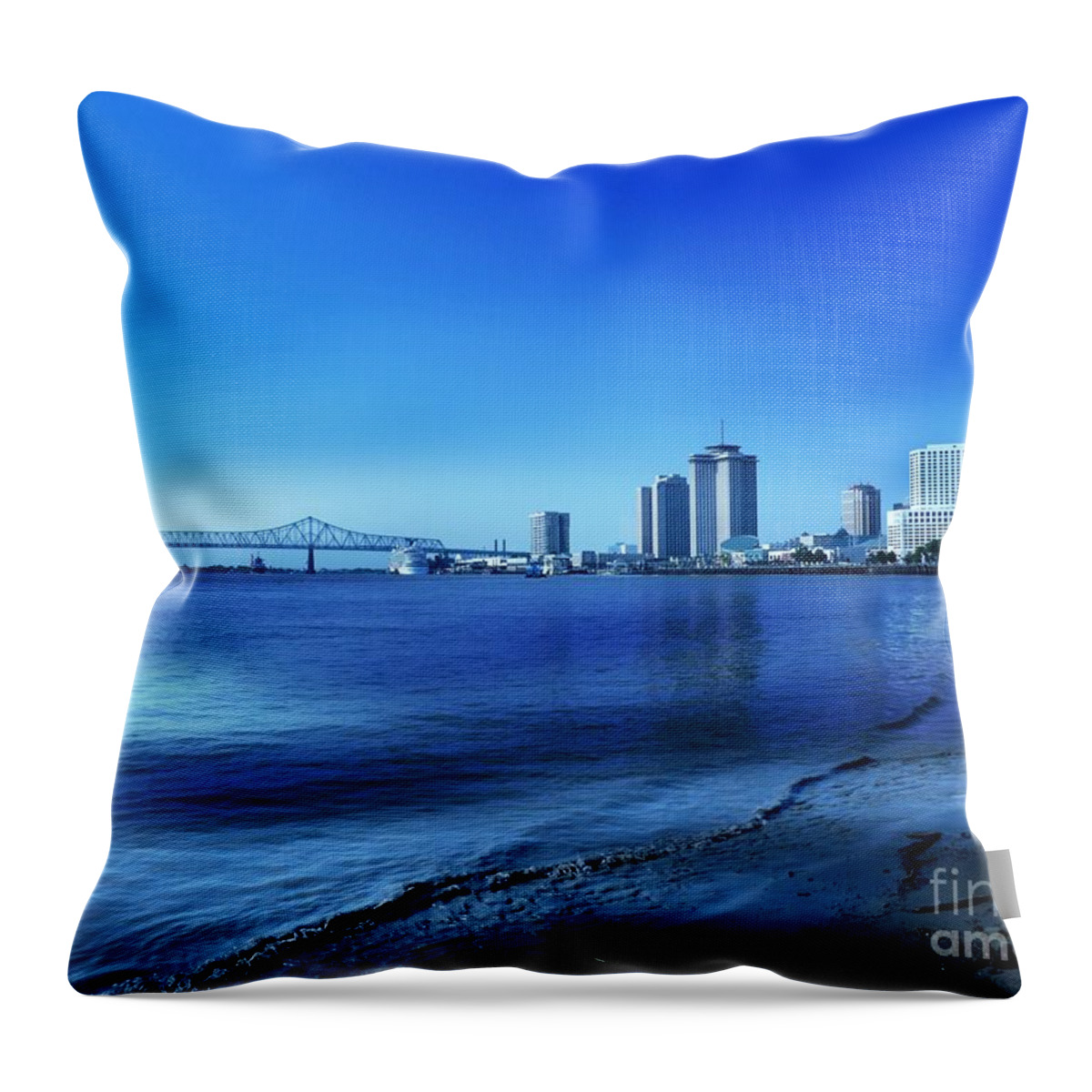 Blue Throw Pillow featuring the photograph Blue Hour at the Mississippi River by On da Raks