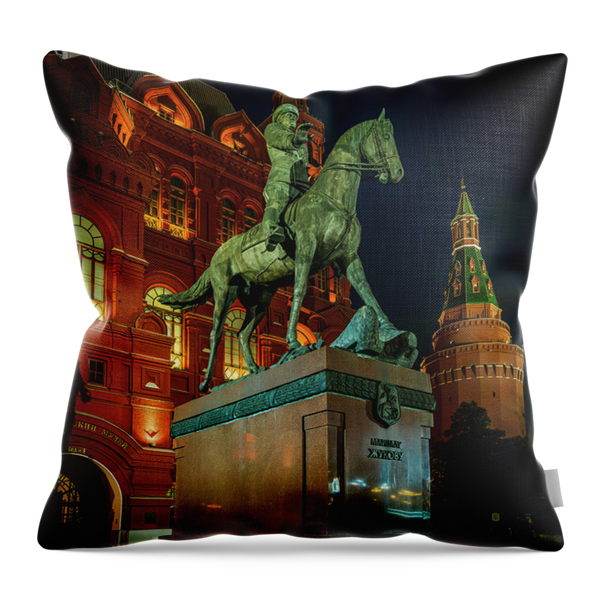 City Throw Pillow featuring the digital art Blue Hour at The Zhukov Statue by Kevin McClish