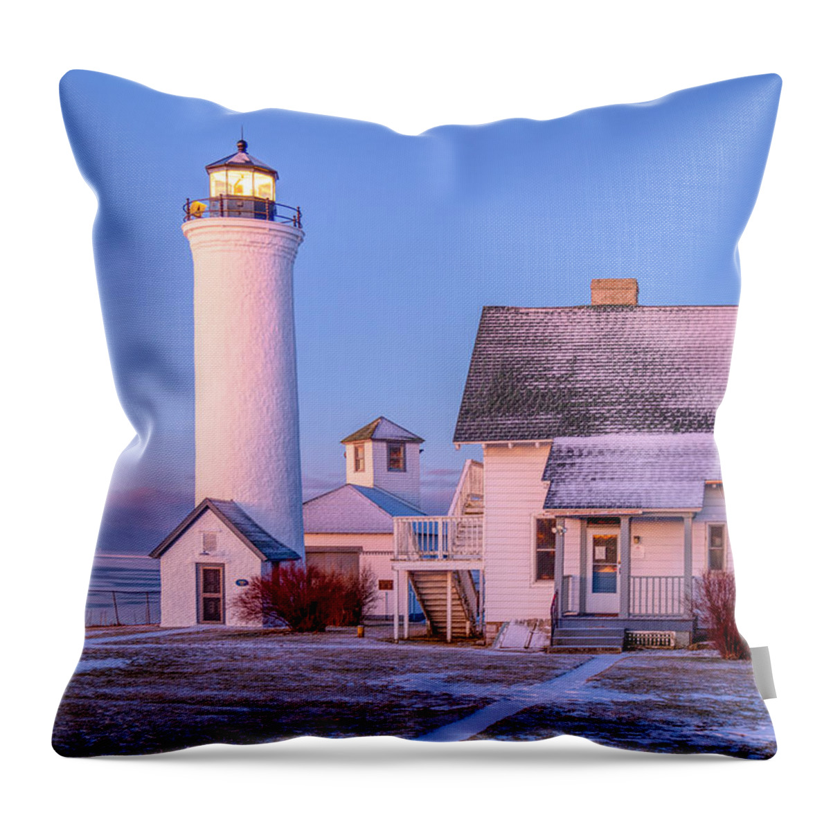 Tibbetts Point Lighthouse Throw Pillow featuring the photograph Blue Hour at Tibbett's Point Lighthouse by Rod Best