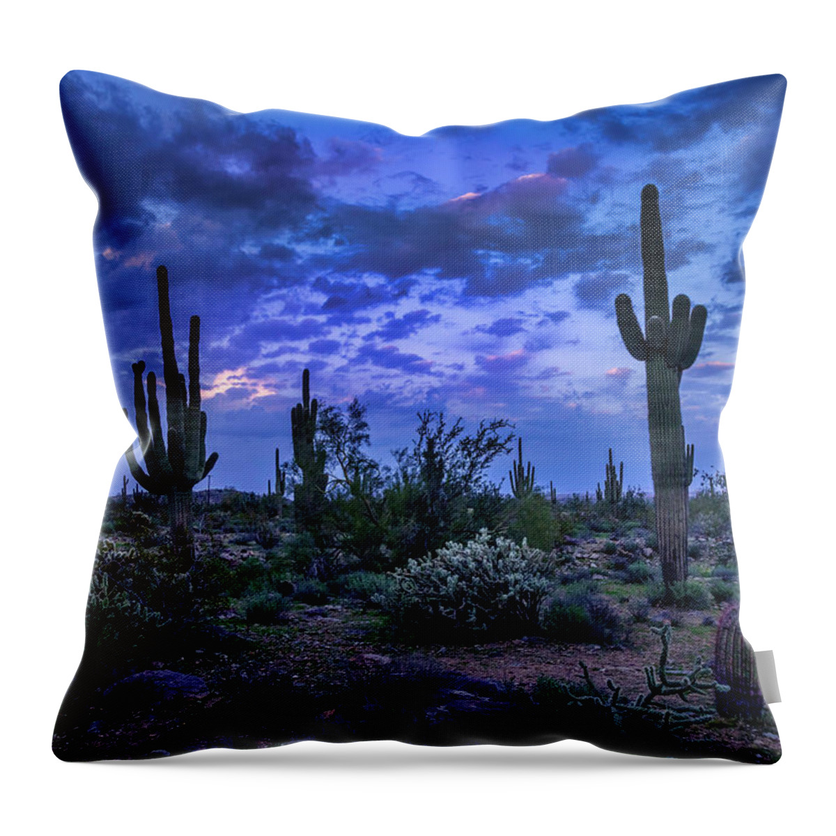 Blue Hour Throw Pillow featuring the photograph Blue Hour In The Desert by Lorraine Baum