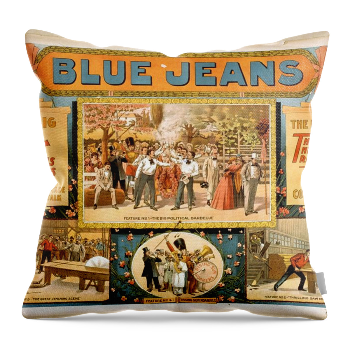 Vintage Poster Throw Pillow featuring the digital art Blue Jeans - Will Never Wear Out - Vintage Advertising Poster - Joseph Arthur by Studio Grafiikka