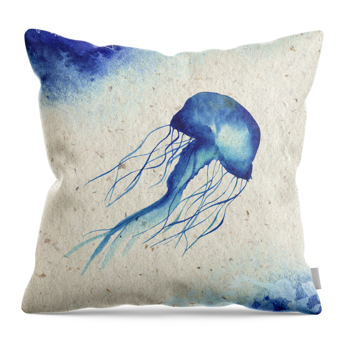 Blue Jellyfish Throw Pillow featuring the painting Blue Jellyfish by Garden Of Delights