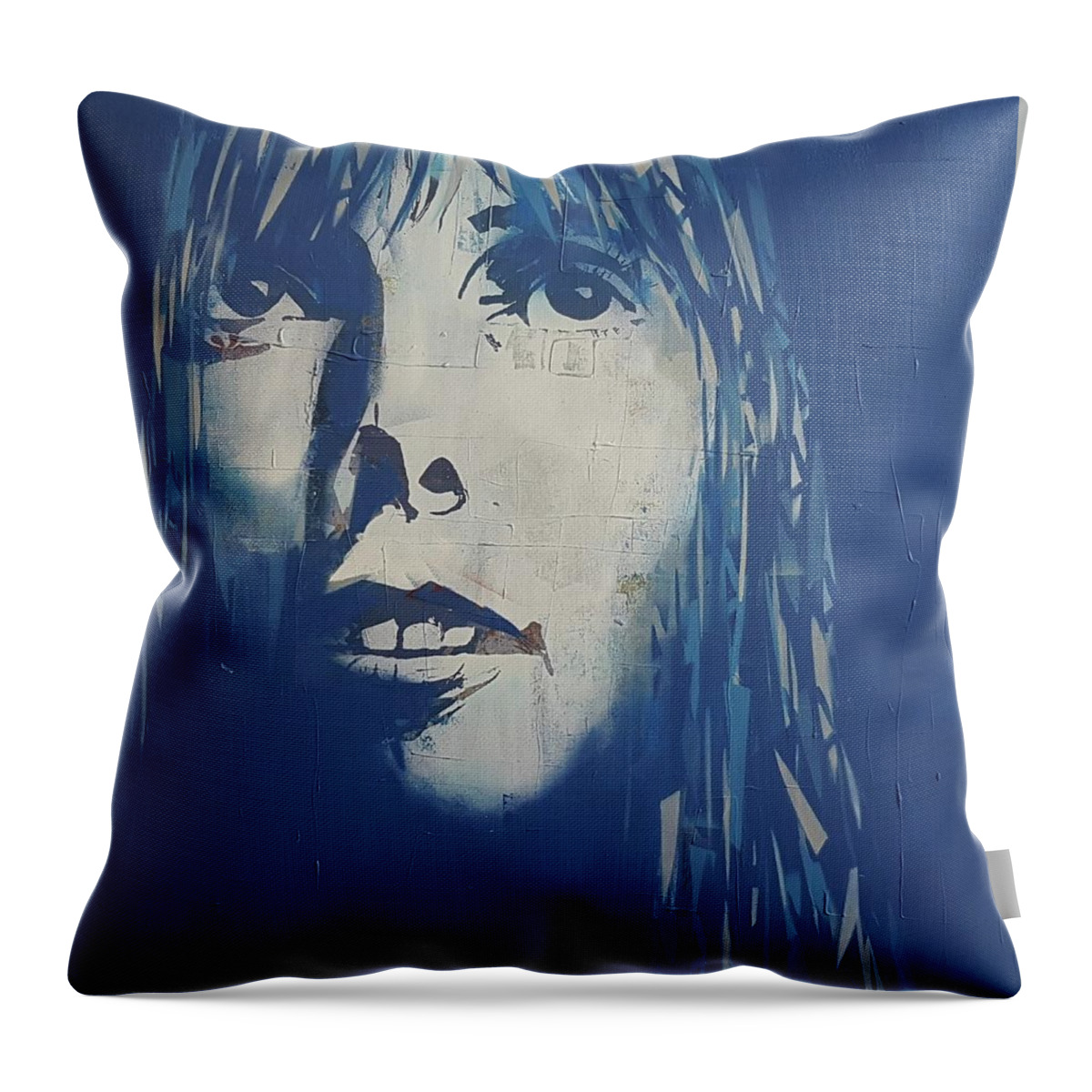 Joni Mitchell Throw Pillow featuring the painting Blue - Joni Mitchell by Paul Lovering