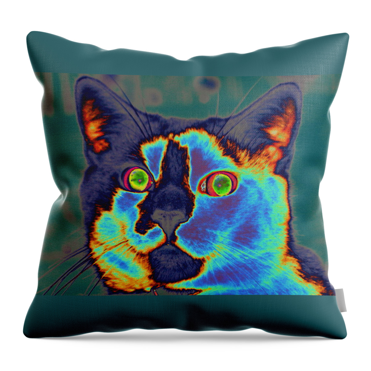 Kitty Throw Pillow featuring the digital art Blue Kitty by Larry Beat