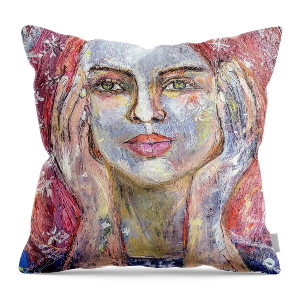 Girl Throw Pillow featuring the painting Blue Mood by Evelina Popilian