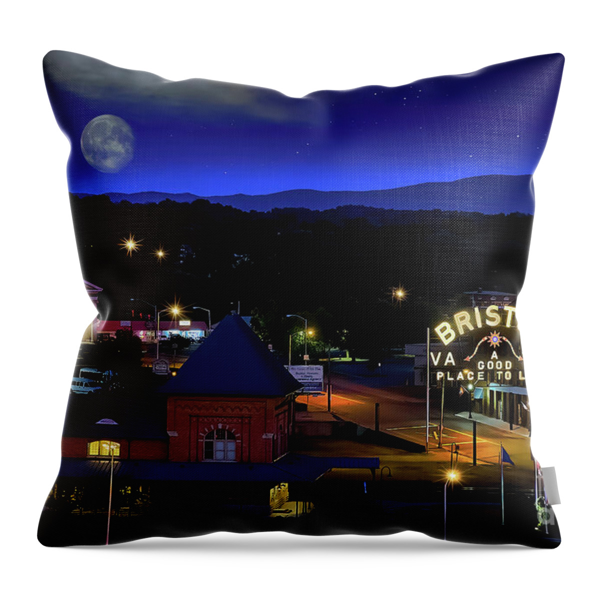 Moon Throw Pillow featuring the photograph Blue moon over Bristol by Shelia Hunt
