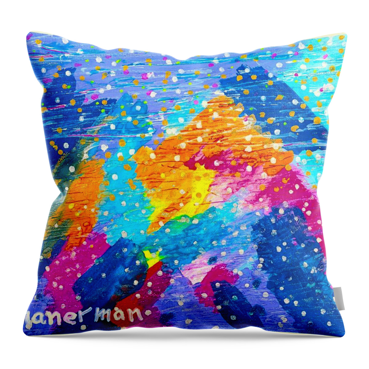 Original Painting Throw Pillow featuring the painting Blue Mountain Ablaze by Susan Schanerman