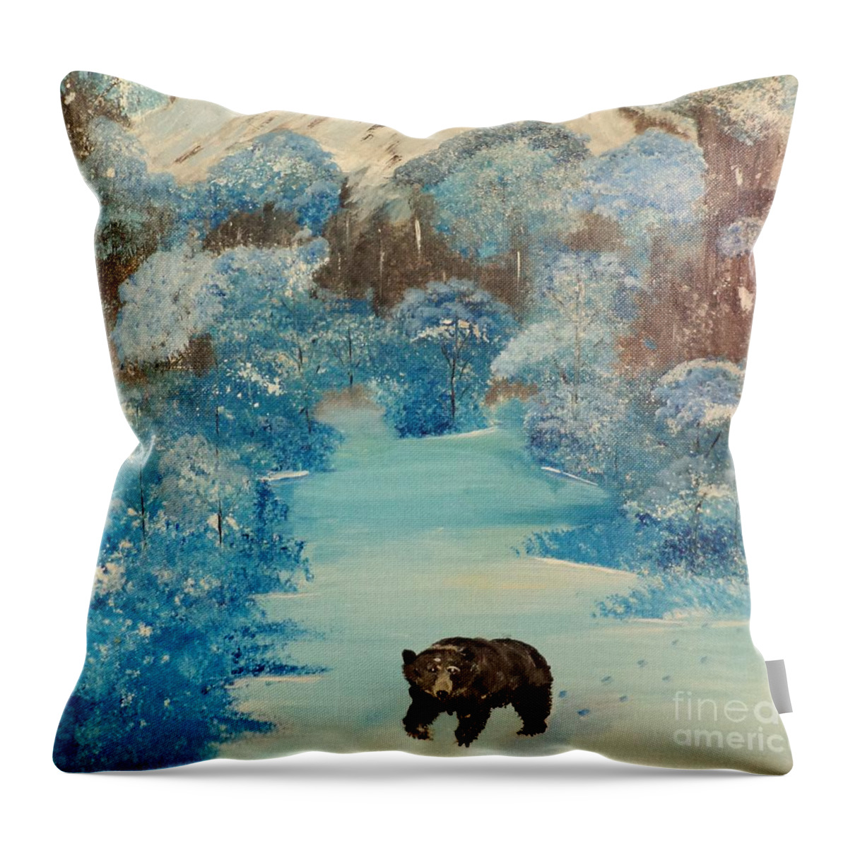 Donnsart1 Throw Pillow featuring the painting Blue Mountain Bear Painting # 278 by Donald Northup