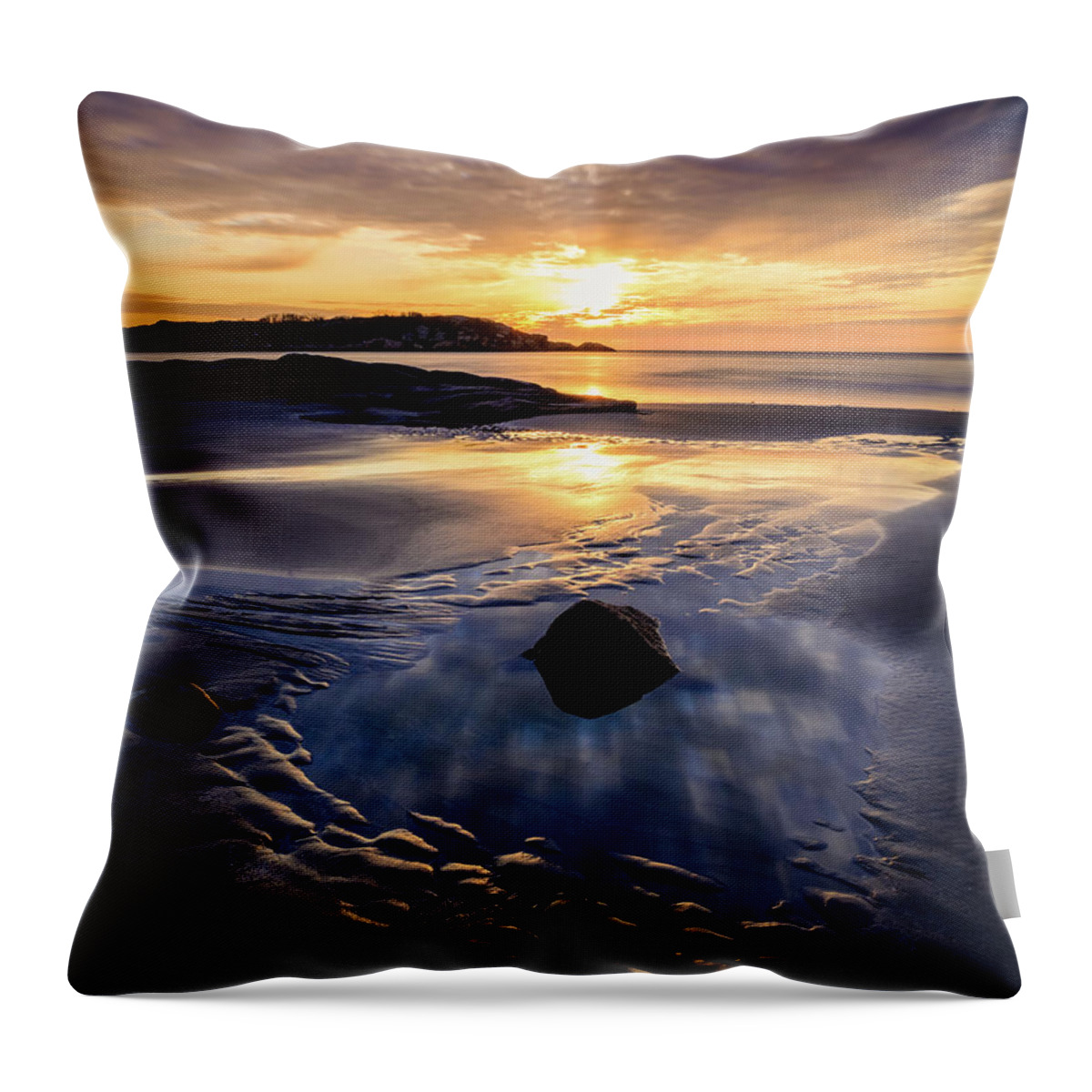 Good Harbor Beach Throw Pillow featuring the photograph Blue N Gold Sunrise, Good Harbor by Michael Hubley
