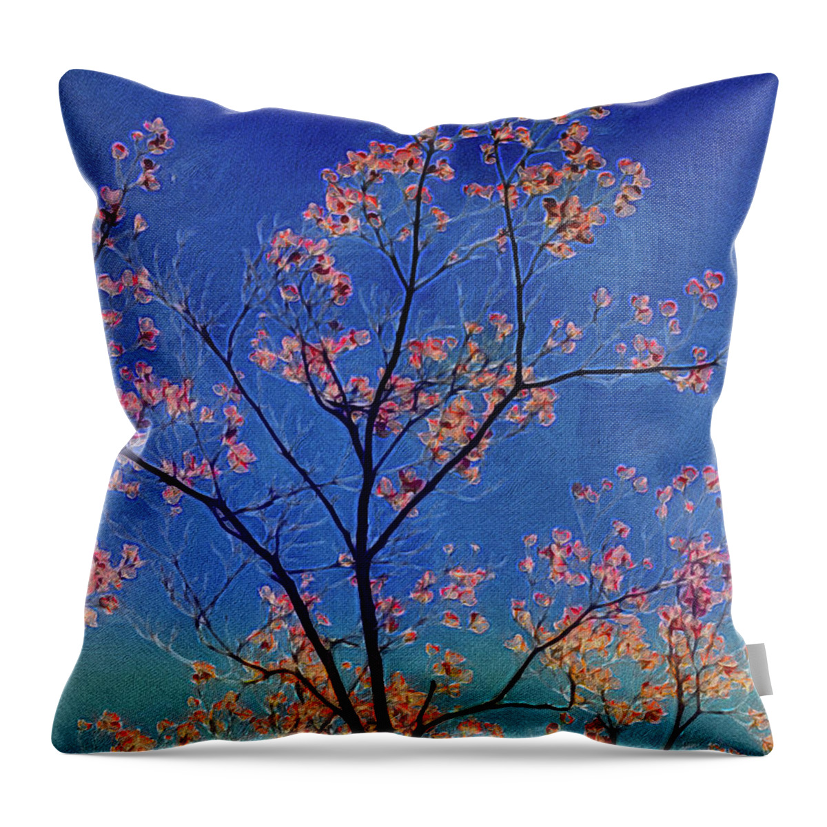 Dogwood Trees Throw Pillow featuring the digital art Blue Ocean Dogwoods by Kevin Lane