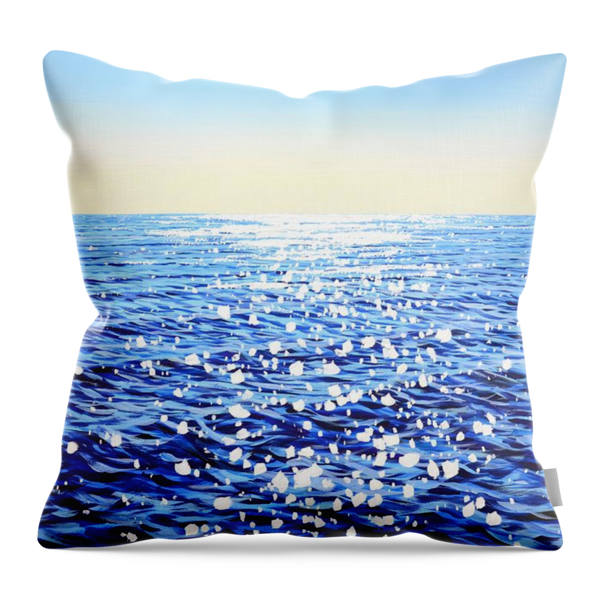 Blue Ocean Throw Pillow featuring the painting Blue ocean. Glare. by Iryna Kastsova